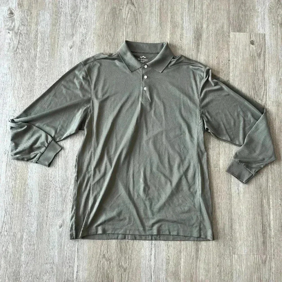 Mens Tri-Mountain Green Long Sleeve Performance Polo - L - Picture 1 of 6